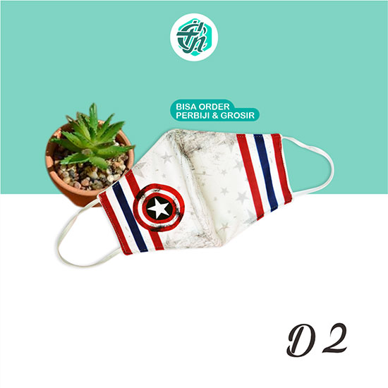  Masker  Kain Dewasa D02 Captain America White Cathay 