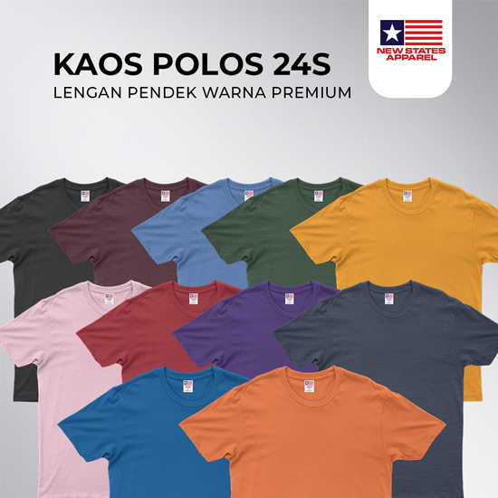 Kaos New State Pendek Warna Premium 24s (XS-XL)