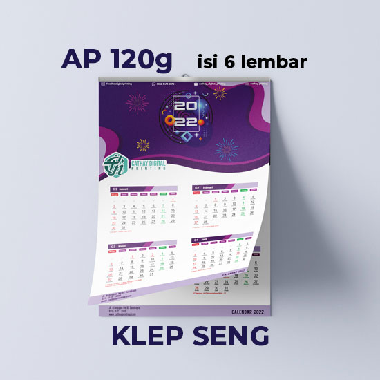 Kalender Dinding - 31x47cm (AP 120g) - 6 Lembar Klep Seng