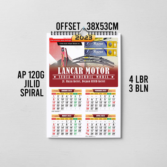 Kalender dinding (38X53cm) Ap 120 offset Spiral- (4 lembar 3 bula ...