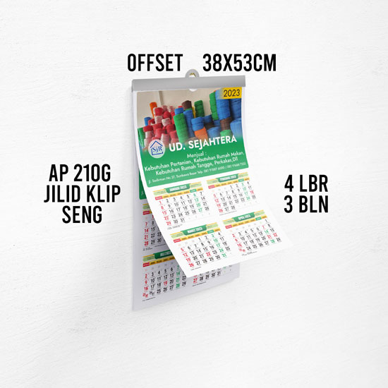 Kalender dinding (38X53cm) Art carton 210 offset klep seng- (3 le ...