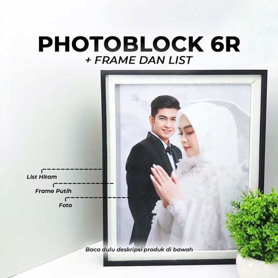 Photoblock +Frame Putih & List 6R (15X20cm)