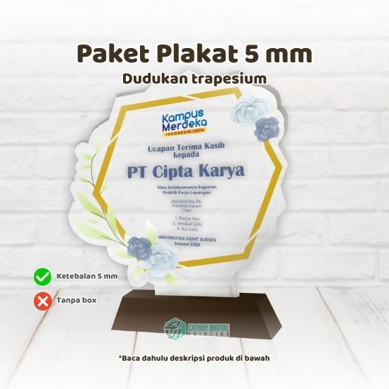 Paket Plakat Acrylic 5mm uk A5 + Dudukan Trapesium